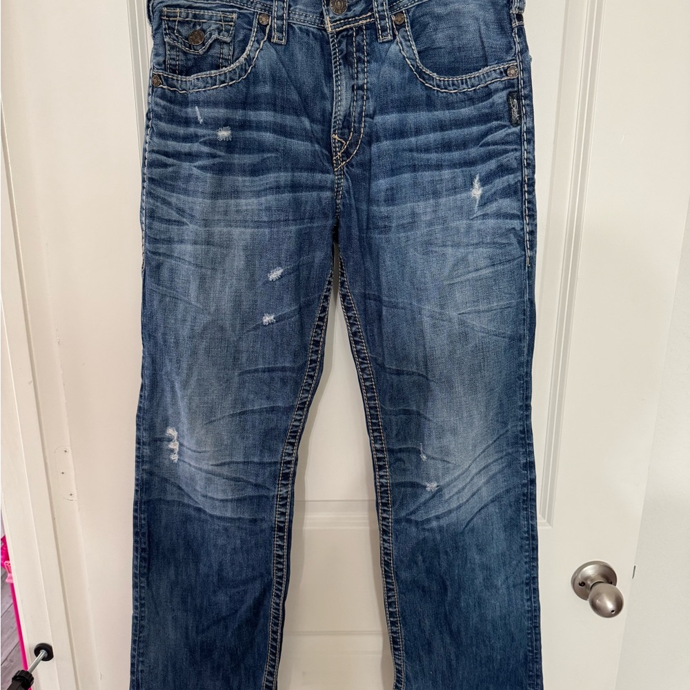 Silver Jeans Men's Distressed Blue Relaxed Jeans